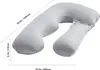 A U-shaped pregnancy pillow is shown on a white background with measurement indicators. Produktbild-Vorschau