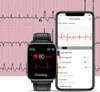 A smartwatch and a smartphone displaying ECG data, set against a background of an ECG graph. Náhled obrázku produktu