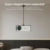 A projector is suspended from the ceiling in a room, with text overlay describing its features. Náhled obrázku produktu