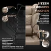 A diagram and marketing image of a beige ergonomic office chair, highlighting its features. Voir les images du produit