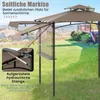 A garden gazebo with a side awning extended, showing a hydraulic support rod. Produktbild-Vorschau