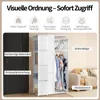 A diagram showcasing the features of a fabric wardrobe, with text overlays and icons. Produktbild-Vorschau