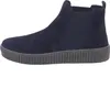 A side view of a single navy blue Chelsea boot with a thick, textured sole, set against a white background. Voir les images du produit