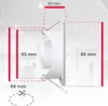 A diagram showing the dimensions of a recessed light fixture, with measurements indicated by red lines and text. Náhled obrázku produktu