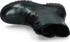 A top-down view of a single green patent leather boot with black laces and a black sole, set against a white background. Produktbild-Vorschau