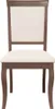 A front view of a dining chair with a wooden frame and a cream-colored upholstered seat and back. Produktbild-Vorschau