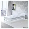 A white wooden bed with a mattress in a modern room with a large window and abstract art on the wall. Produktbild-Vorschau
