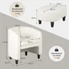 A collage showing a white armchair and a white ottoman with dimensions and weight capacity indicated. Produktbild-Vorschau