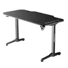 A black gaming desk with metal legs, shown from a three-quarter angle against a white background. Produktbild-Vorschau