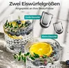 Two glasses of drinks with ice, lemon slices, blueberries, and herbs, with two ice cubes shown separately. Produktbild-Vorschau