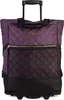 A purple quilted shopping roller bag with black accents and wheels. Voir les images du produit