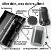A flat lay of a sonic toothbrush and water flosser set with various accessories and labels indicating each component. Produktbild-Vorschau