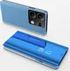 A blue smartphone with a clear view flip case is shown from two angles against a white background. Produktbild-Vorschau