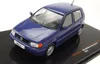 A blue Volkswagen Polo 3 model car is displayed on a black base. Produktbild-Vorschau