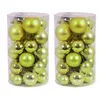 Two clear plastic containers filled with lime green and gold Christmas ornaments. Voir les images du produit