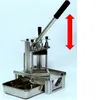 A vertical potato chip slicer machine with a stainless steel tray. Náhled obrázku produktu