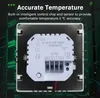 Close-up of a white thermostat device with text and diagrams on it, set against a dark, circuit-board-like background with green accents. Podgląd zdjęcia produktu