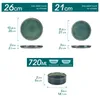 Diagrams showing the dimensions of two different sized plates and a bowl, along with capacity information for the bowl. Voir les images du produit