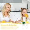 A mother and daughter are sitting at a table with food and juice. Produktbild-Vorschau