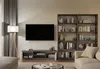 A living room scene with a TV, entertainment center, and bookshelf. Voir les images du produit