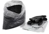 A bag of black pellets and a pair of black gloves on a clear plastic sheet. Produktbild-Vorschau