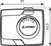 A technical drawing of a thermostat with dimensions indicated. Anteprima dell’immagine prodotto