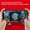 Hands holding a smartphone displaying a mobile game, with finger sleeves on two fingers. Produktbild-Vorschau