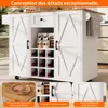 A white kitchen island with a wooden top, featuring doors, a drawer, and wine racks, with close-up insets highlighting material and design details. Produktbild-Vorschau