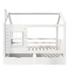 A white house-shaped bed frame with two drawers underneath, shown from the side. Podgląd zdjęcia produktu