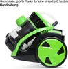 A close-up side view of a green and black cyclonic bagless vacuum cleaner. Produktbild-Vorschau