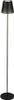 A black LED battery-powered floor lamp with a round base and a conical shade. Produktbild-Vorschau