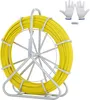 A yellow fiberglass cable on a silver reel, with white gloves and a metal connector shown separately. Náhled obrázku produktu
