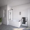 A modern bathroom with a bathtub, shower screen, and towel rack. Anteprima dell’immagine prodotto