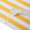 A close-up of a yellow and white striped fabric with a coil of white rope attached. Produktbild-Vorschau