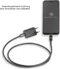 A smartphone charger and cable are shown connected to a smartphone. Produktbild-Vorschau