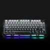 A black mechanical gaming keyboard with RGB lighting on a black background. Produktbild-Vorschau