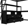 A close-up view of the lower section of a black bunk bed, showing drawers and shelves. Náhled obrázku produktu