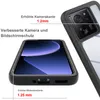 A close-up view of a phone case with callouts highlighting its features. Produktbild-Vorschau
