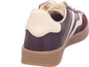 A close-up rear view of a burgundy and cream sneaker. Produktbild-Vorschau