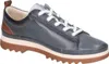 A side view of a blue leather sneaker with white laces and a brown heel accent. Náhled obrázku produktu