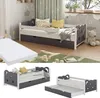 A collage of images showing a child's bed with a pull-out drawer, a mattress, and decorative pillows, set in a child's bedroom environment. Náhľad obrázku produktu