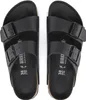 A top-down view of a pair of black Birkenstock Arizona sandals. Produktbild-Vorschau