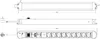 Technical drawing of a power strip with dimensions and multiple outlets. Produktbild-Vorschau