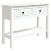 A white wooden console table with two drawers and a lower shelf, shown against a white background. Produktbild-Vorschau