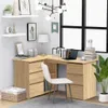 A corner desk setup in a room with a large window. Produktbild-Vorschau