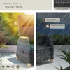 A collage showing a rattan armchair in a sunny outdoor setting and in the rain, with text highlighting its features. Náhled obrázku produktu