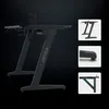 A black gaming desk with multiple inset images showing details of its construction and features. Produktbild-Vorschau