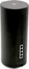 A black cylindrical router with a logo on top and Ethernet ports on the side. Produktbild-Vorschau