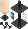 A product image displaying various post anchors and a wooden post. Podgląd zdjęcia produktu