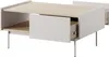 A modern coffee table with a drawer and open shelving. Produktbild-Vorschau